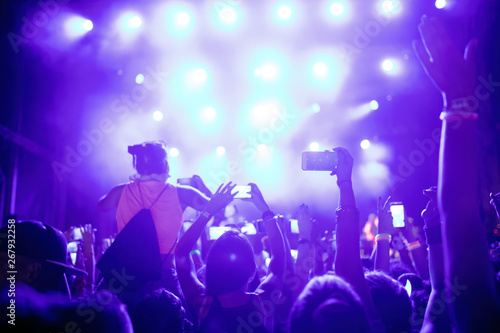 Portrait of happy crowd enjoying at music festival