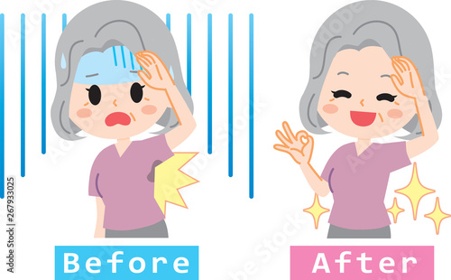 Surprised senior woman set to sweat aside