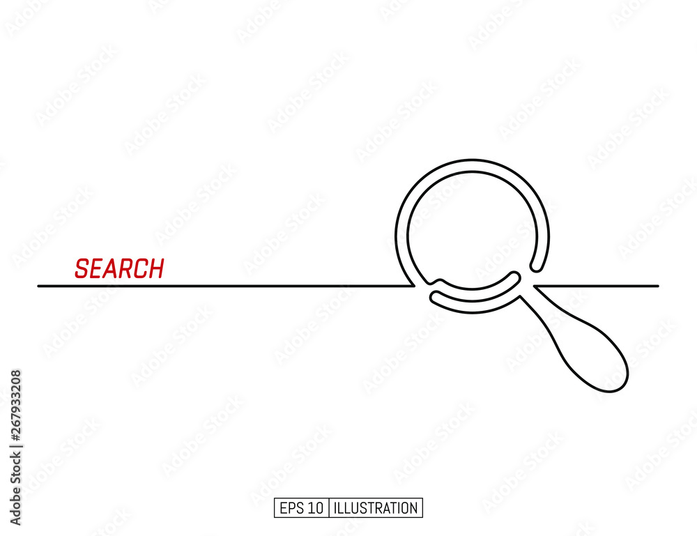 Search. Sign Drawing Continuous line drawing of magnifying glass. Search symbol. Template ...