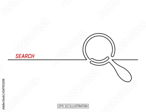 Continuous line drawing of magnifying glass. Search symbol. Template for your design. Vector illustration.
