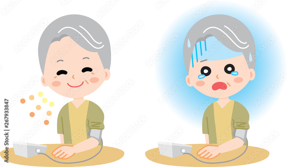 Senior men set to measure blood pressure Senior men set to measure blood pressure