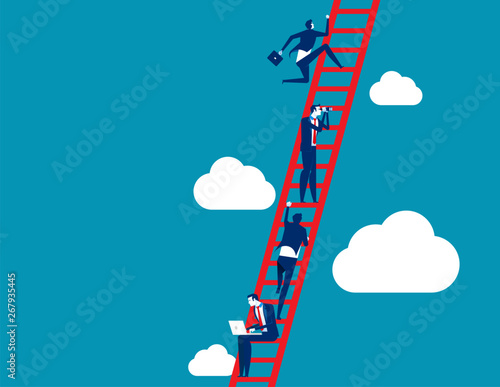 Business process and teamwork. Concept business vector illustration, Ladder, Achievement, Aspirations, Growth.