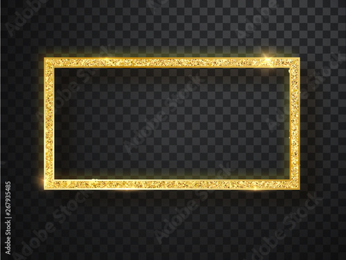 Gold shiny frame on a transparent background. vector illustration.