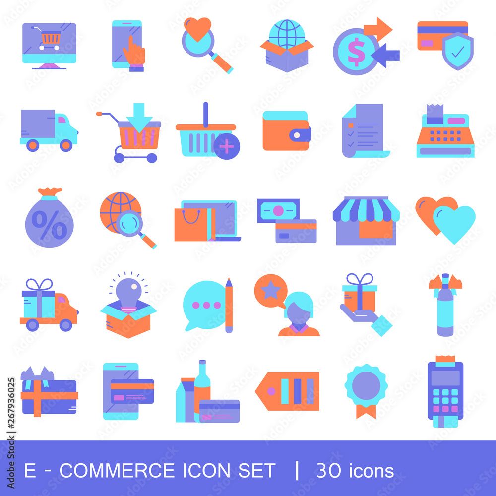 E commerce and shopping icon collection. Flat vector illustration E commerce and shopping icon collection. Flat vector illustration
