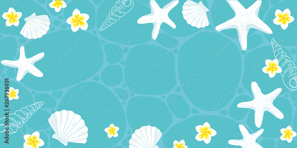 海と貝殻 マリンフレーム 背景イラスト Stock Vector Adobe Stock
