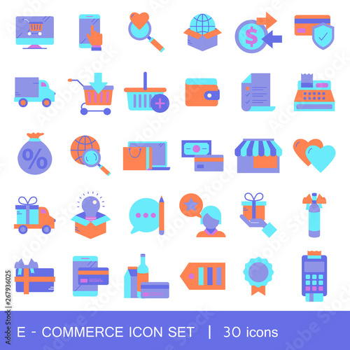 E commerce and shopping icon collection. Flat vector illustration