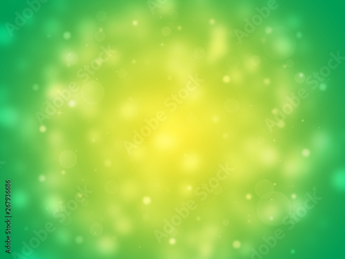 Gold and Green sparkle rays lights with bokeh elegant abstract background. Dust sparks background.