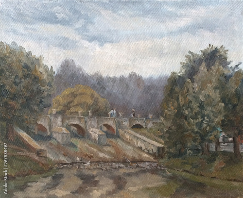 landscape with a dam on the river