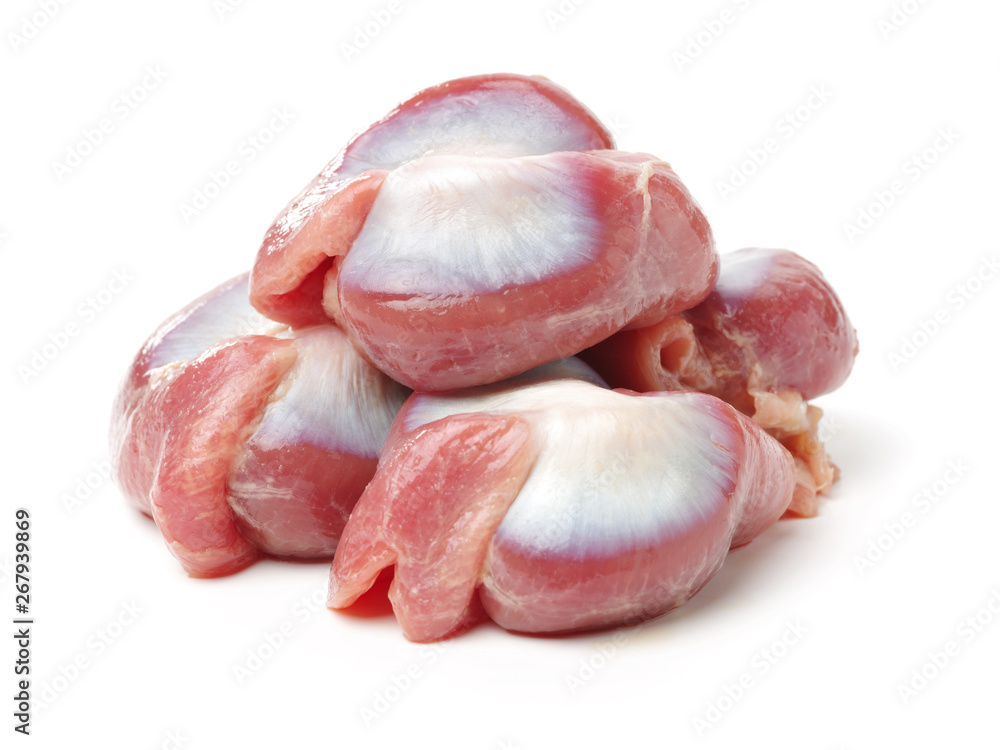 Raw Chicken gizzards on white background Raw Chicken gizzards on white background