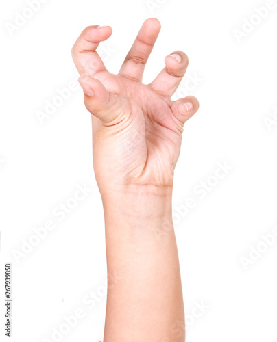Boy hand gestures isolated over the white background.