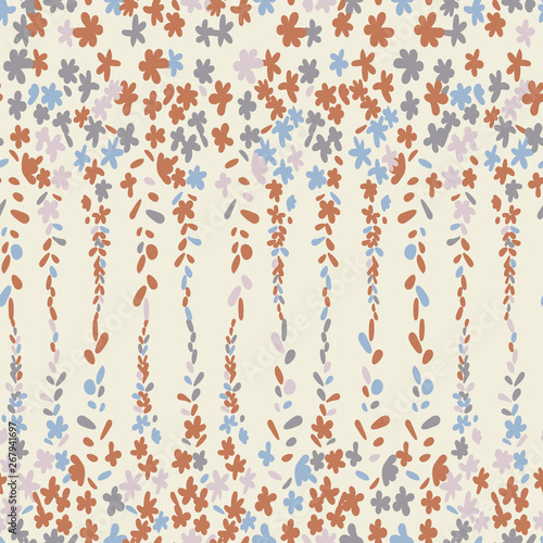  Floral vector seamless pattern. Simple stylized flowers and leaves background made with clipping mask for easy editing.