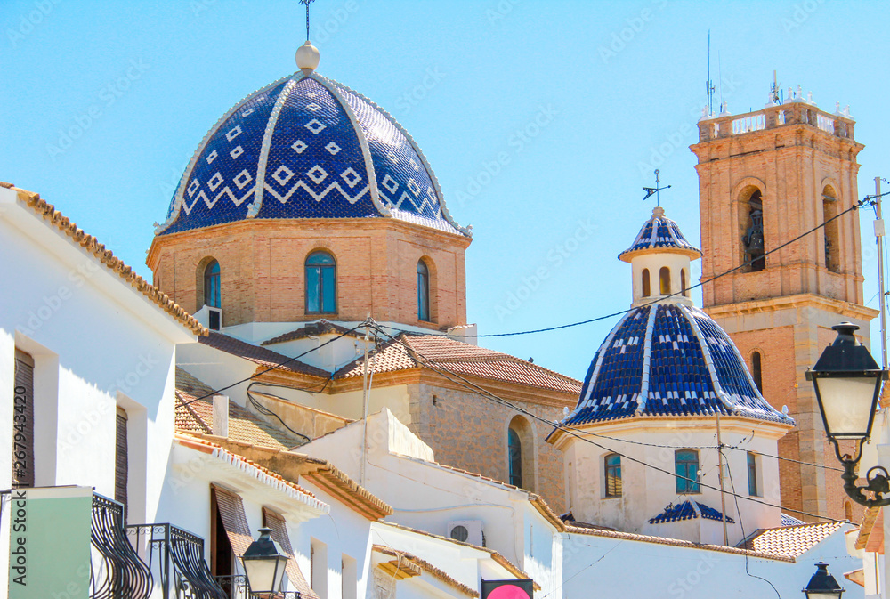 A church with a blue dome in Altea old town, Spain.