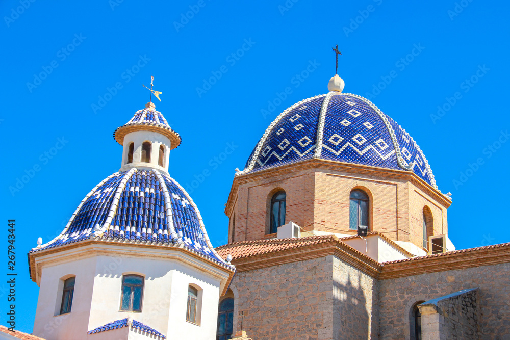 A church with a blue dome in Altea old town, Spain.