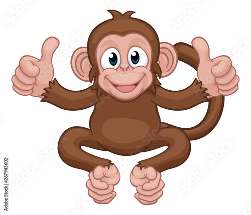 A monkey cute happy cartoon character animal giving a double thumbs up
