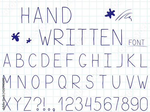 Set of vector line simple font and alphabet. Universal handwritten style font for your design logo, poster, invitation or clothing.