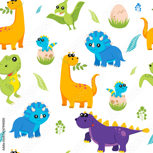 Cute kids dinosaurs pattern for girls and boys. Colorful dinosaurs on the abstract grunge background.. The dinosaurs pattern is made in neon colors. Urban pattern. backdrop for textile and fabric.