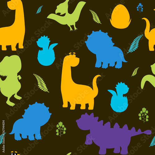 Cute kids dinosaurs pattern for girls and boys. Colorful dinosaurs on the abstract grunge background.. The dinosaurs pattern is made in neon colors. Urban pattern. backdrop for textile and fabric.