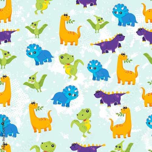 Cute kids dinosaurs pattern for girls and boys. Colorful dinosaurs on the abstract grunge background.. The dinosaurs pattern is made in neon colors. Urban pattern. backdrop for textile and fabric.