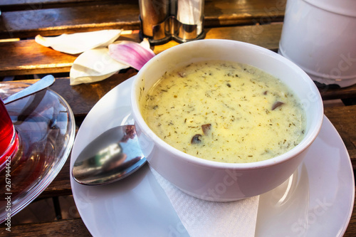 Creamy mushroom soup with dill. photo