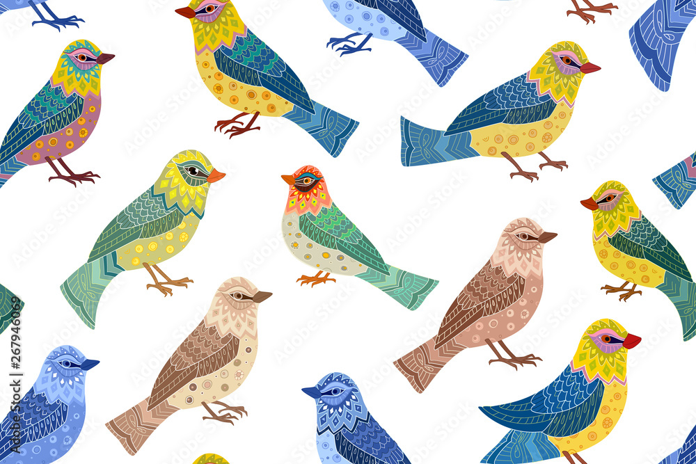 Naklejka premium colorful seamless texture with pretty birds for your design
