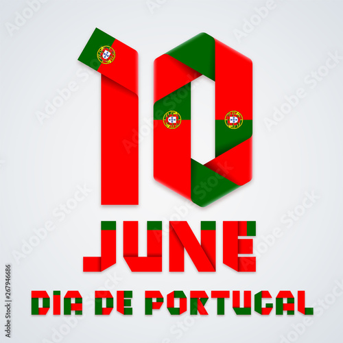 June 10, Portugal National Day congratulatory design with Portuguese flag colors. Vector illustration.