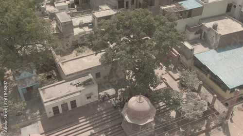 Kaliya ghat, Vrindavan, India 4k aerial ungraded photo