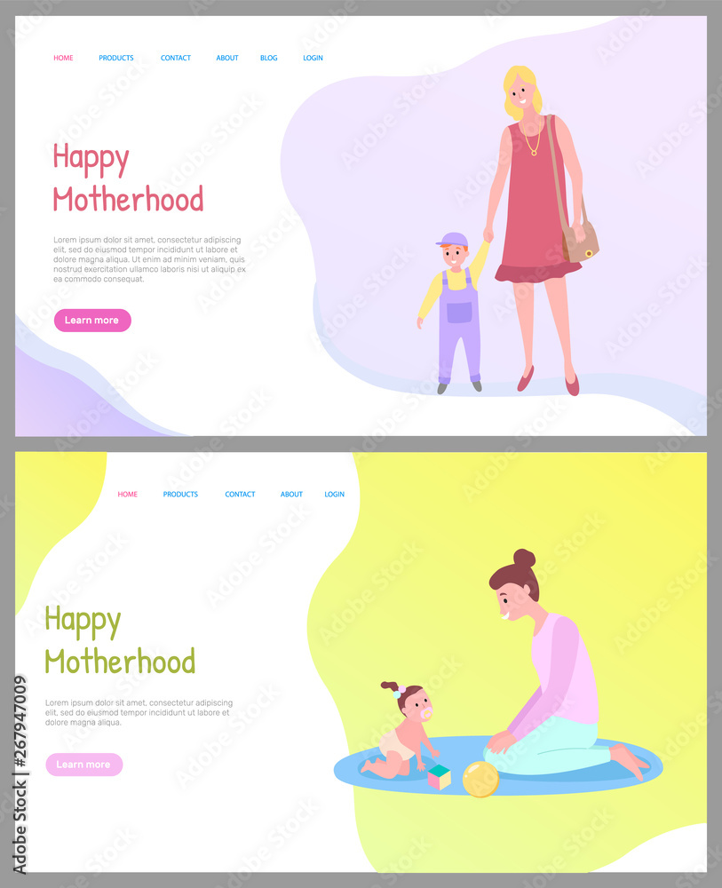 Parent holding child, family in casual clothes going together, mom and daughter playing with toys on mat, crawling child, caring motherhood vector. Website or webpage template, landing page flat style Parent holding child, family in casual clothes going together, mom and daughter playing with toys on mat, crawling child, caring motherhood vector. Website or webpage template, landing page flat style