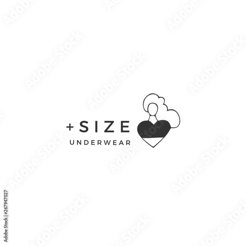 Happy overweight dancing woman. Vector hand drawn logo template. Plus size concept, body positive.
