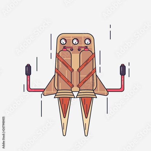 Brown jetpack for space flight with control levers in space 