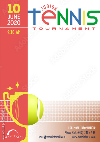 Junior Tennis Tournament poster template. Place for your text message. Vector illustration.