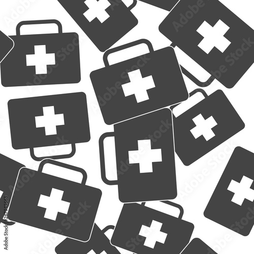 Vector icon indicates the presence of first-aid. Doctor. First Aid Kit seamless pattern on a white background.