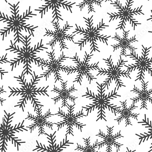 Vector image of a snowflake. Snow icon. Snow in winter seamless pattern on a white background.