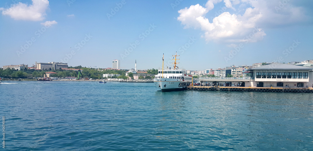 Kadikoy, Istanbul sea view with Ferry Boat and Eminonu-Karakoy Port