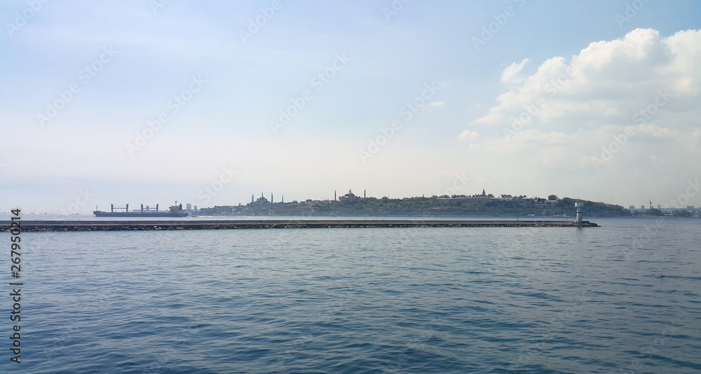 Bosphorus silhouette and clean sky. Istanbul, Turkey