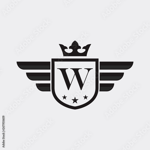 W initial Shield Wing logo vector