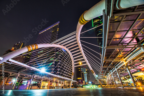 Chong Nonsi pedestrian bridge, The bridge of sathorn intersection  for connected between BTS sky train and BRT transportation in central business district at night in Bangkok, Thailand photo