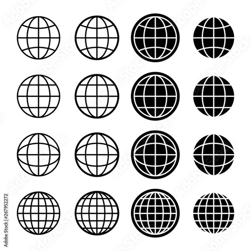 Set mit verschiedenen Globus Symbolen in schwarz
