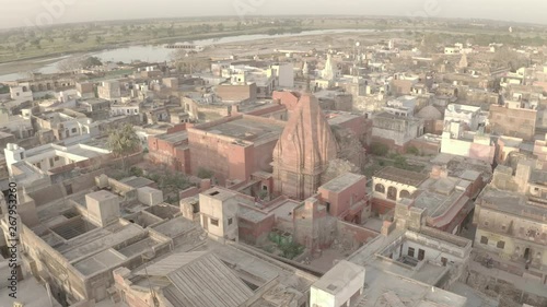 Vrindavan, city of 5000 temples. India, 4k aerial ungraded photo