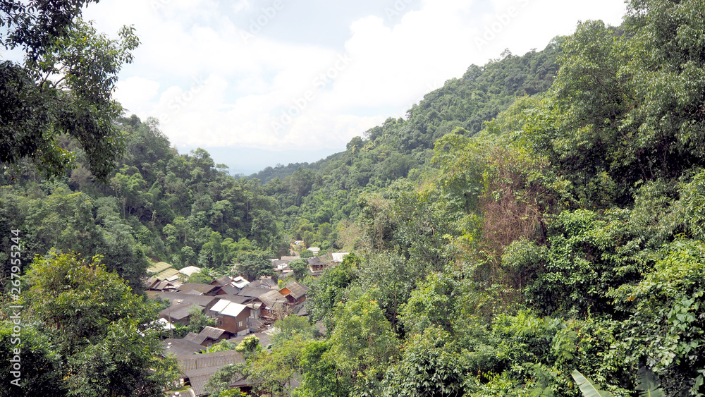 Small village in the valley. Mountain viewpoint at mae kampong village, chiang mai province, thailand.