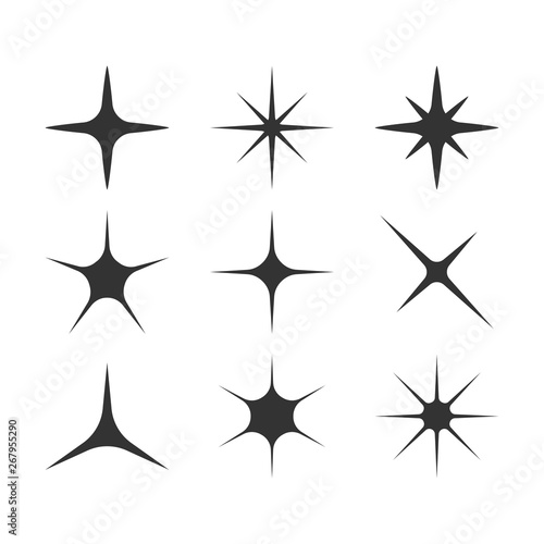 Sparkle, star icon set. Vector illustration, flat design.