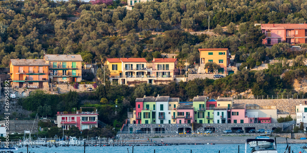 Porto Venere, Italy. 04-19-2019. Colored houses at Porto Venere city . Porto Venere, Italy