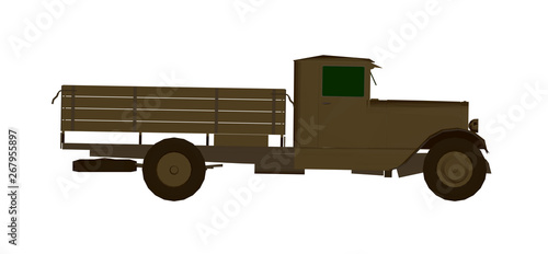 Vector illustration of a vintage truck in brown. 3D Side view