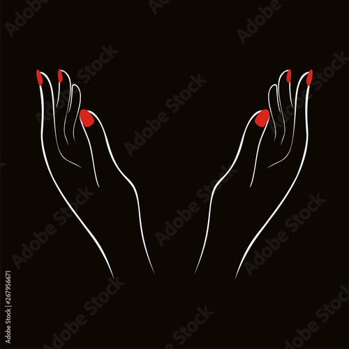 Female hands with  manicure. Black background. Vector illustration.