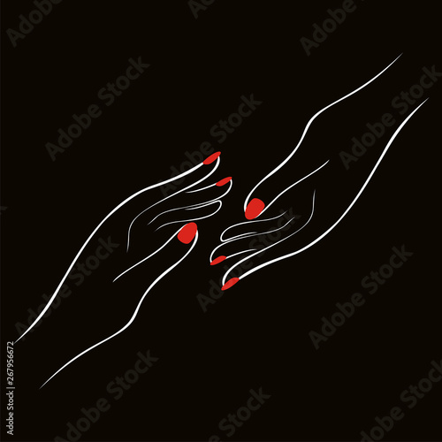 Female hands with  manicure. Black background. Vector illustration.