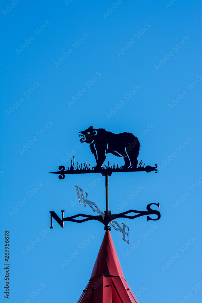 Weathervane in the form of a bear. Side of the world against the sky Weathervane in the form of a bear. Side of the world against the sky