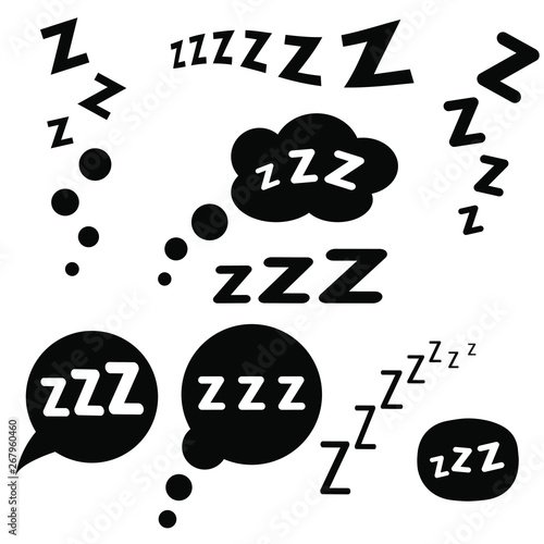 Set of Zzz sleep icon Vector illustration. On white background.