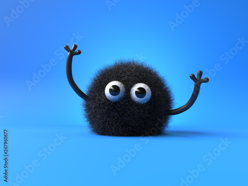 3d cute monster holding up a blank sign,colorful cartoon character,empty banner