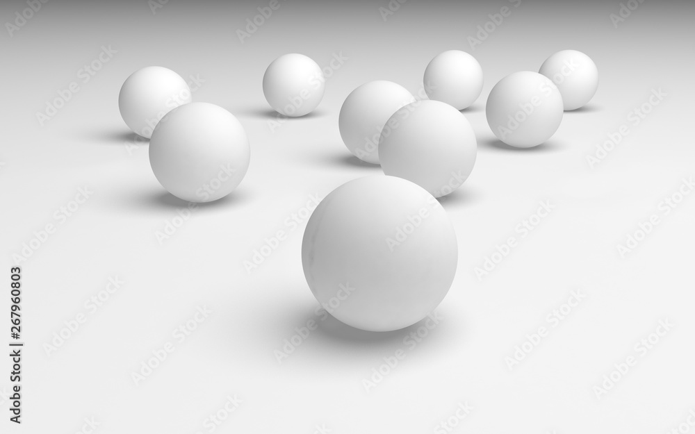 White abstract background. Set of white balls isolated on white backdrop. 3D illustration White abstract background. Set of white balls isolated on white backdrop. 3D illustration
