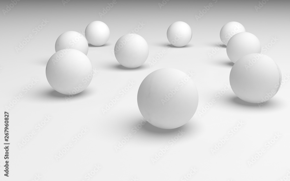 White abstract background. Set of white balls isolated on white backdrop. 3D illustration White abstract background. Set of white balls isolated on white backdrop. 3D illustration