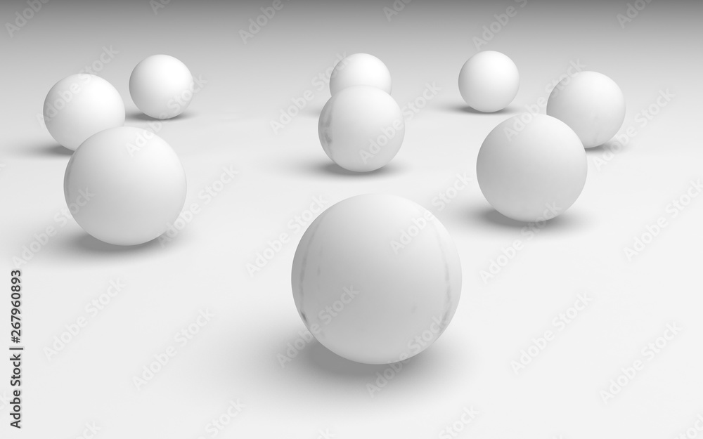 White abstract background. Set of white balls isolated on white backdrop. 3D illustration White abstract background. Set of white balls isolated on white backdrop. 3D illustration